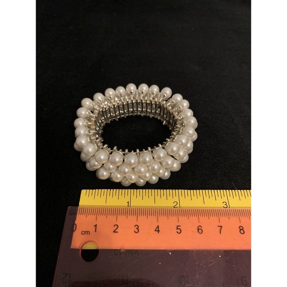 Faux Pearl Bracelet Chunky Stretchable Vintage - Picture 7 of 10